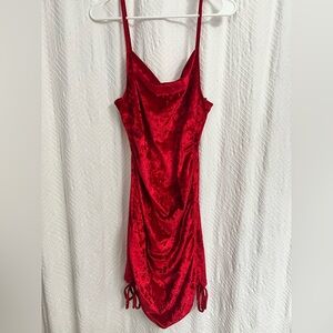 ROMWE Red Velvet Slip Dress Cowl Neck Spaghetti Strap